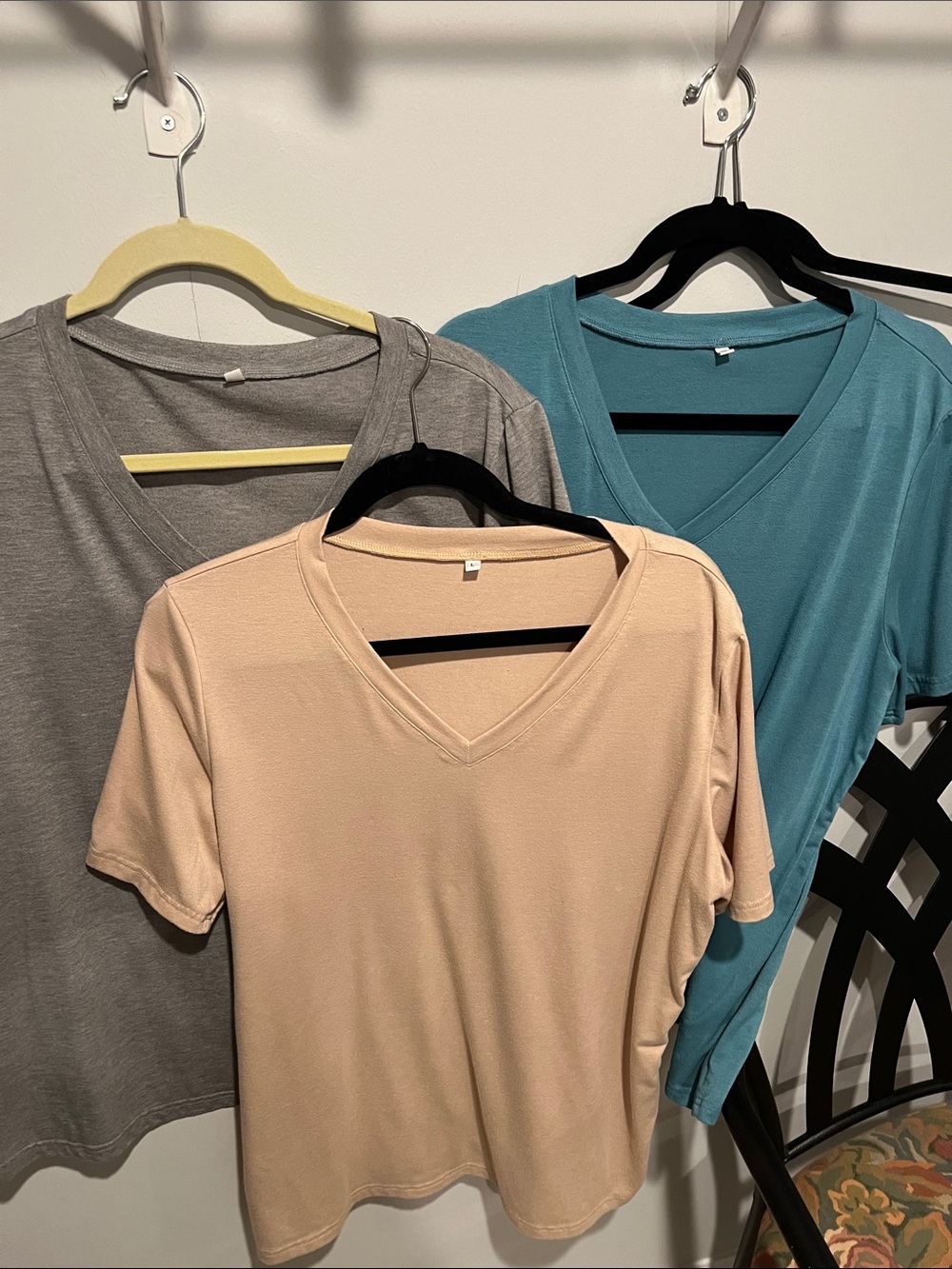 Classic V-Neck Women's Tee - Gray, Teal, Cream